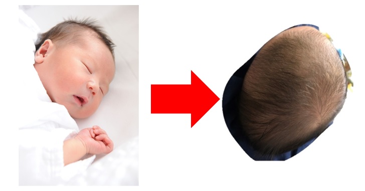 片側を向いてねる赤ん坊と頭の形